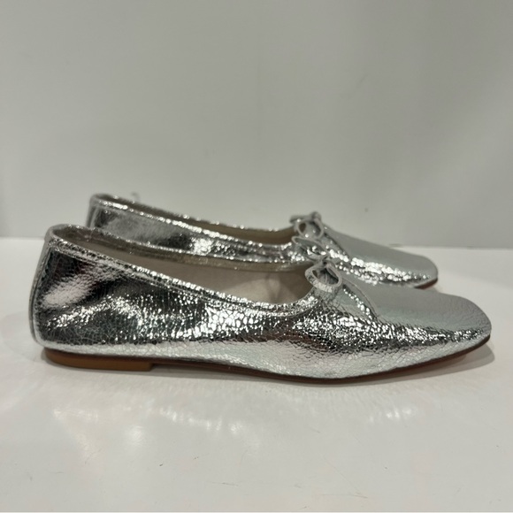 Freda Salvador Jada Square Toe metallic Silver Leather Shoes Ballet Flat Size 9 - Picture 7 of 16